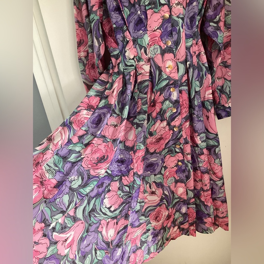 Vintage Elegant Floral Long Sleeve Dress 12 - Picture 4 of 11